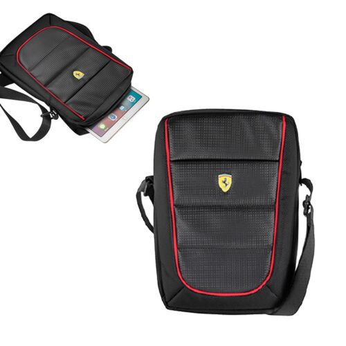 Bolso Ferrari TABLET 10” BLACK AND RED PIPING