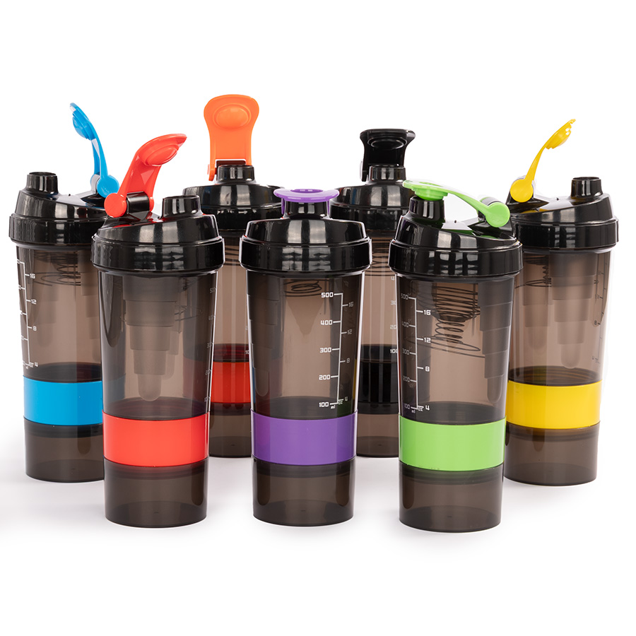 Vaso Gym para batidos proteína SHAKE, con 4 compartimentos