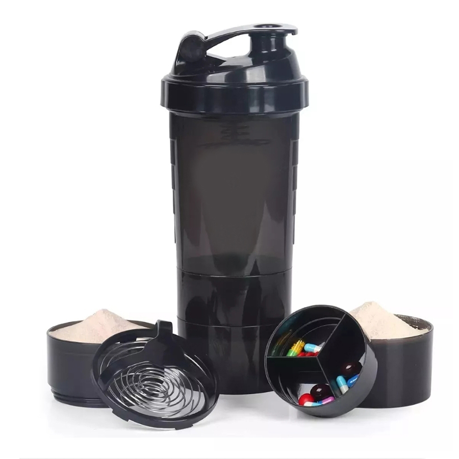 Vaso Gym para batidos proteína SHAKE, con 4 compartimentos