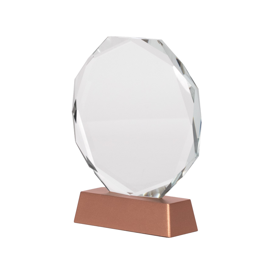 Trofeo Galvano de Cristal  RUNE con base encobrizada.