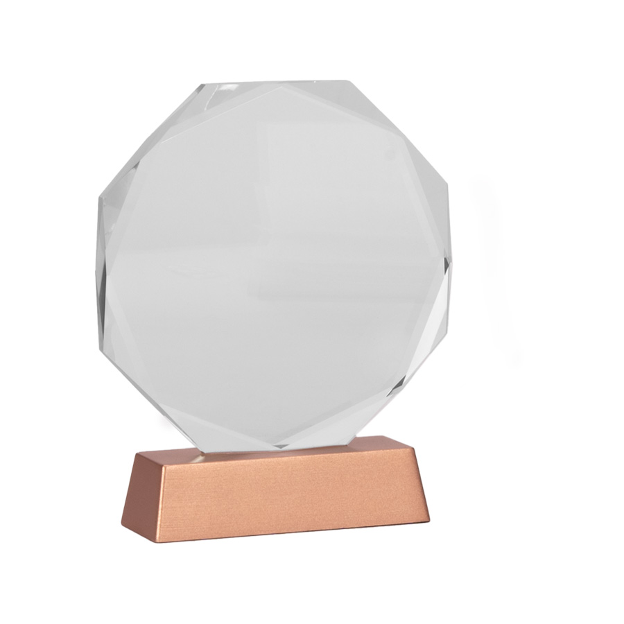 Trofeo Galvano de Cristal  RUNE con base encobrizada.
