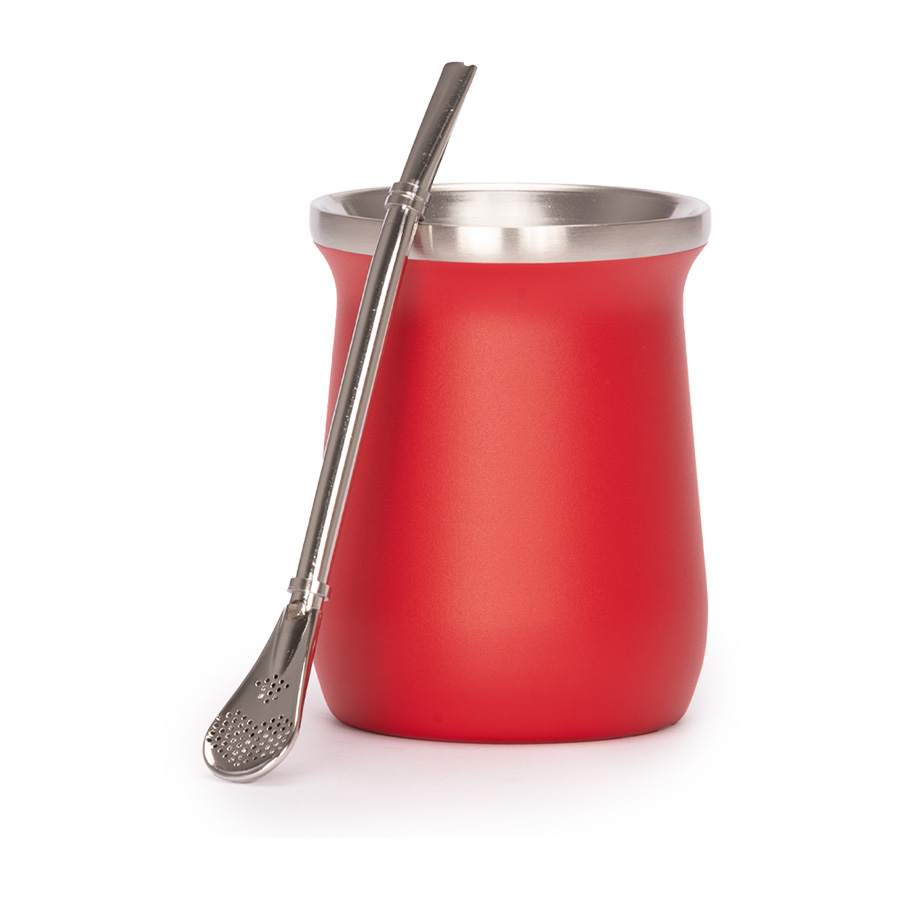 Vaso Térmico metálico MATE  300ml. con Bombilla