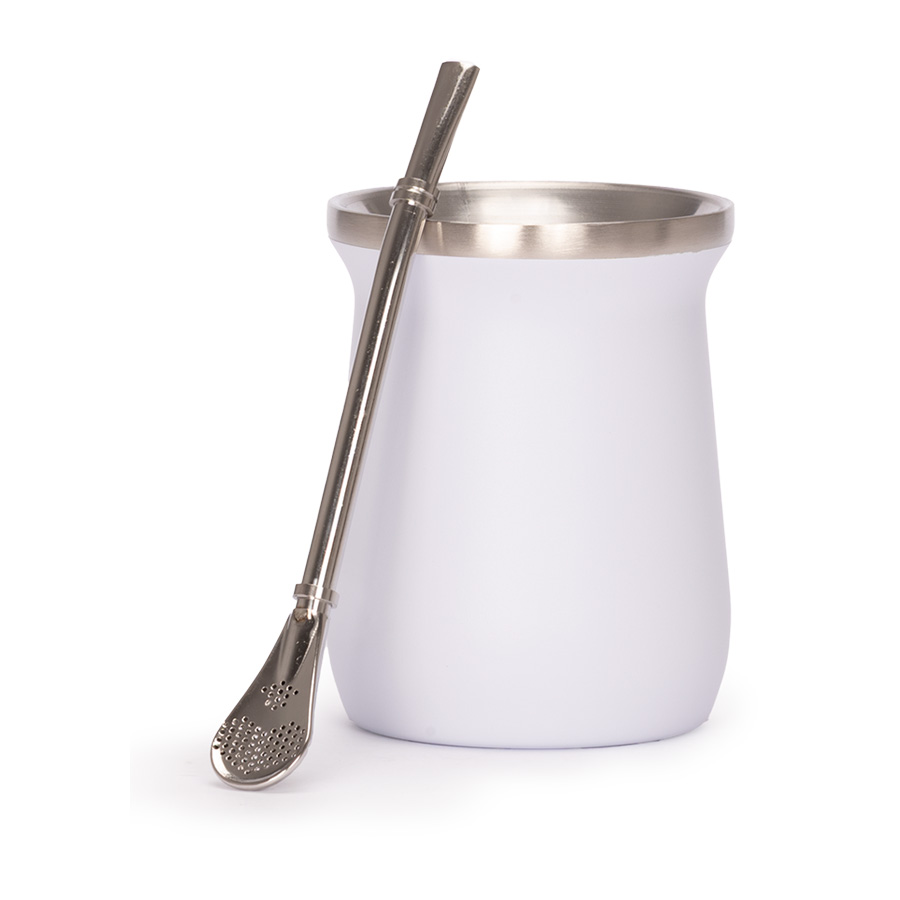 Vaso Térmico metálico MATE  300ml. con Bombilla