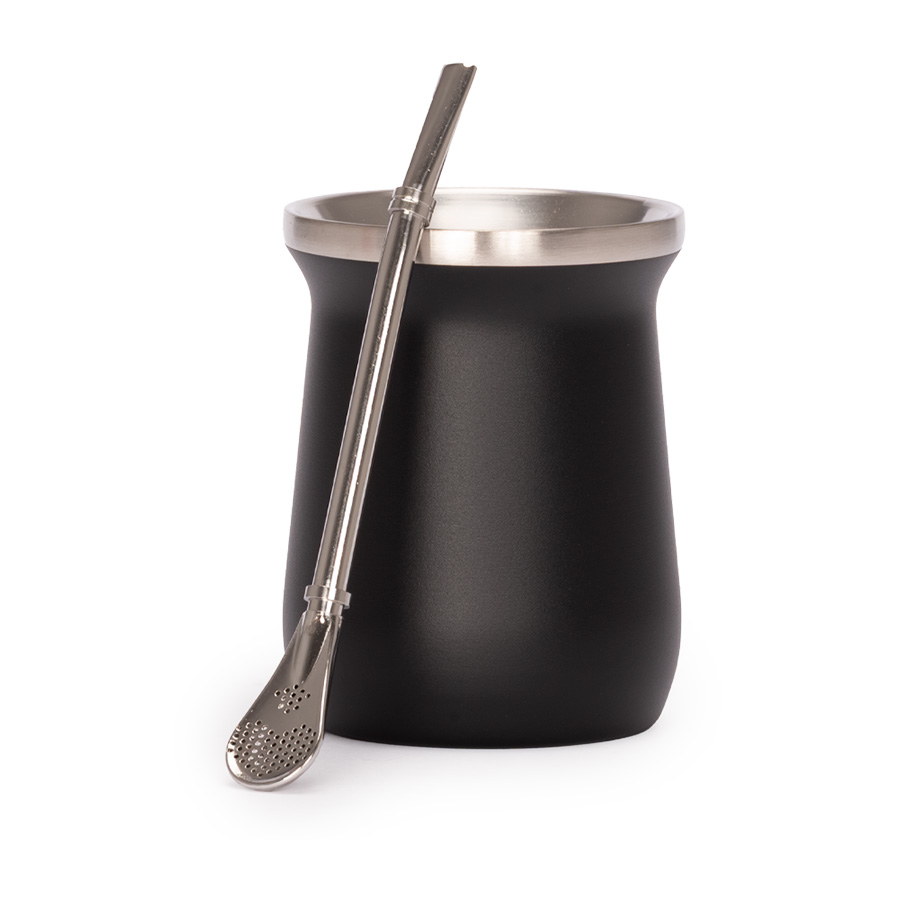 Vaso Térmico metálico MATE  300ml. con Bombilla