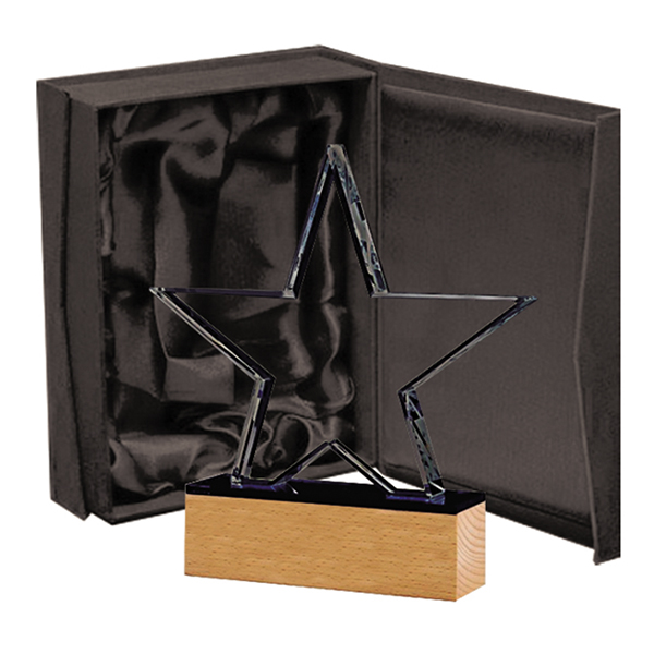 Galvano Cristal con Base de Madera
