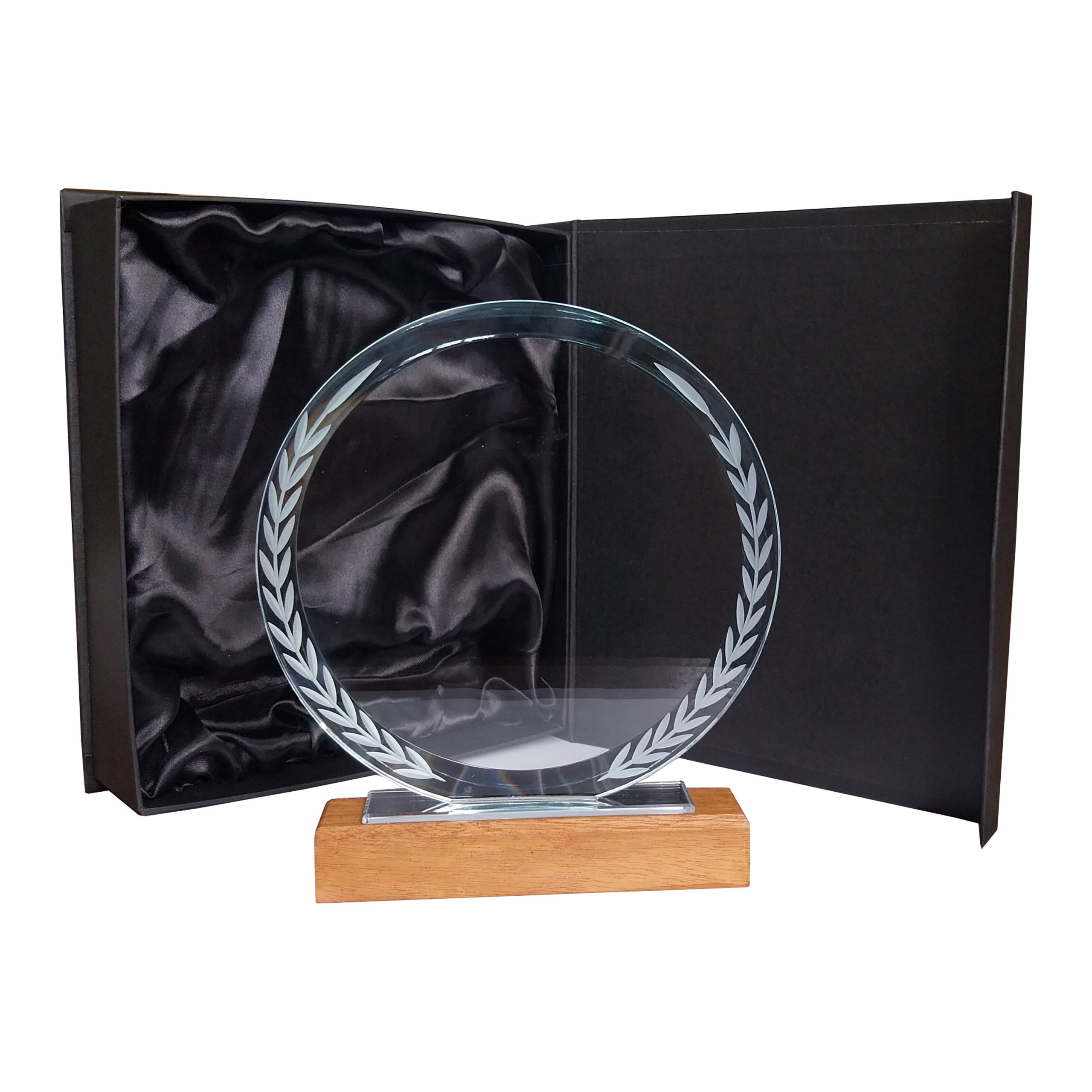 Galvano Cristal con Base de Madera