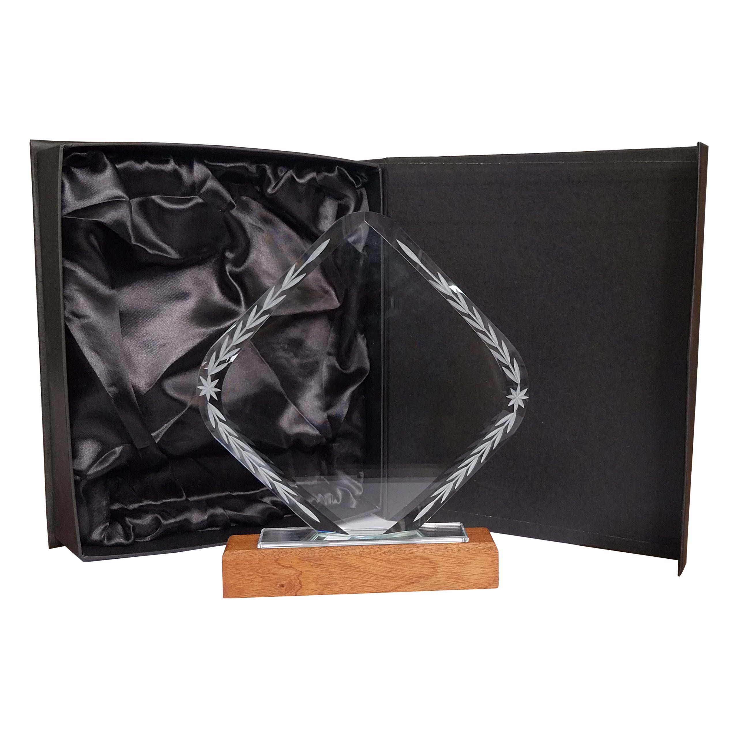 Galvano Cristal con Base de Madera