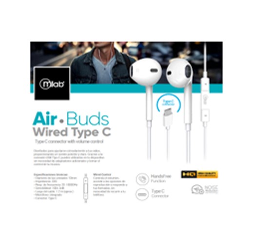 MLAB AUDIFONO AIR-BUDS WIRED MANOS LIBRES VOLUMEN TYPE C